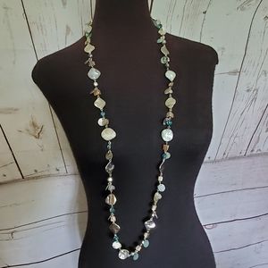 Lia Sophia long necklace silvertone abalone chunks